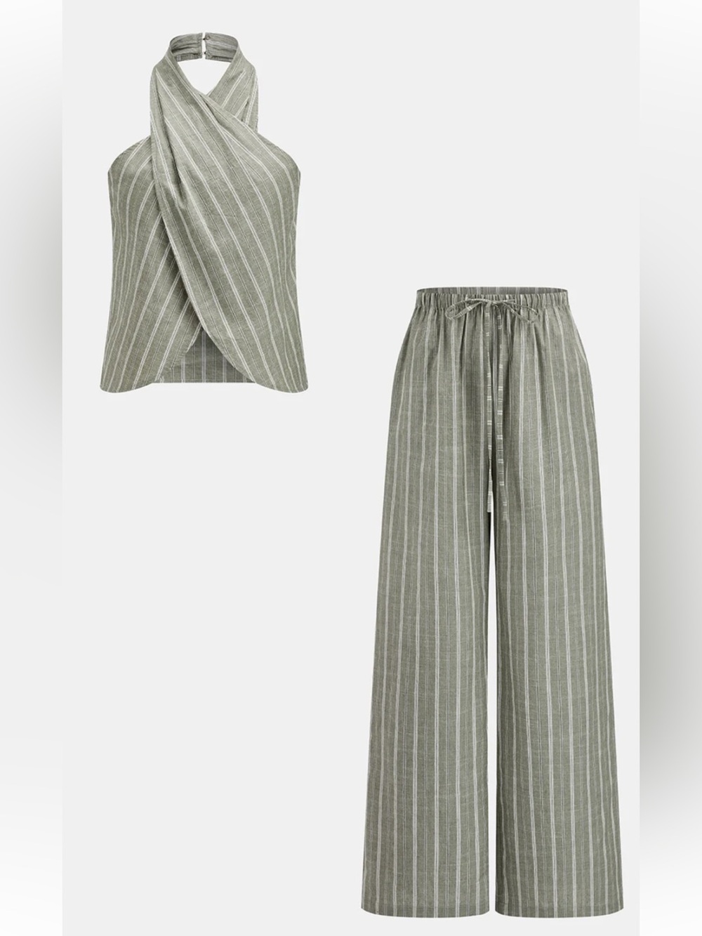 Commense Striped Cotton Linen Halter Top & Pants Set